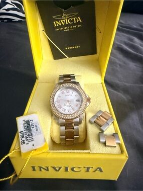 Invicta Angel Women’s Two-Tone Rose Gold and Silver Bracelet Watch